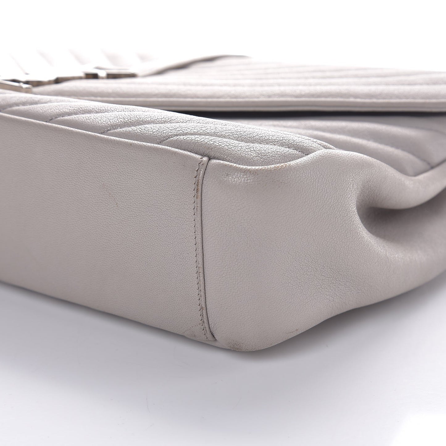 Sheepskin Matelasse Chevron Monogram Large College Satchel Light Grey