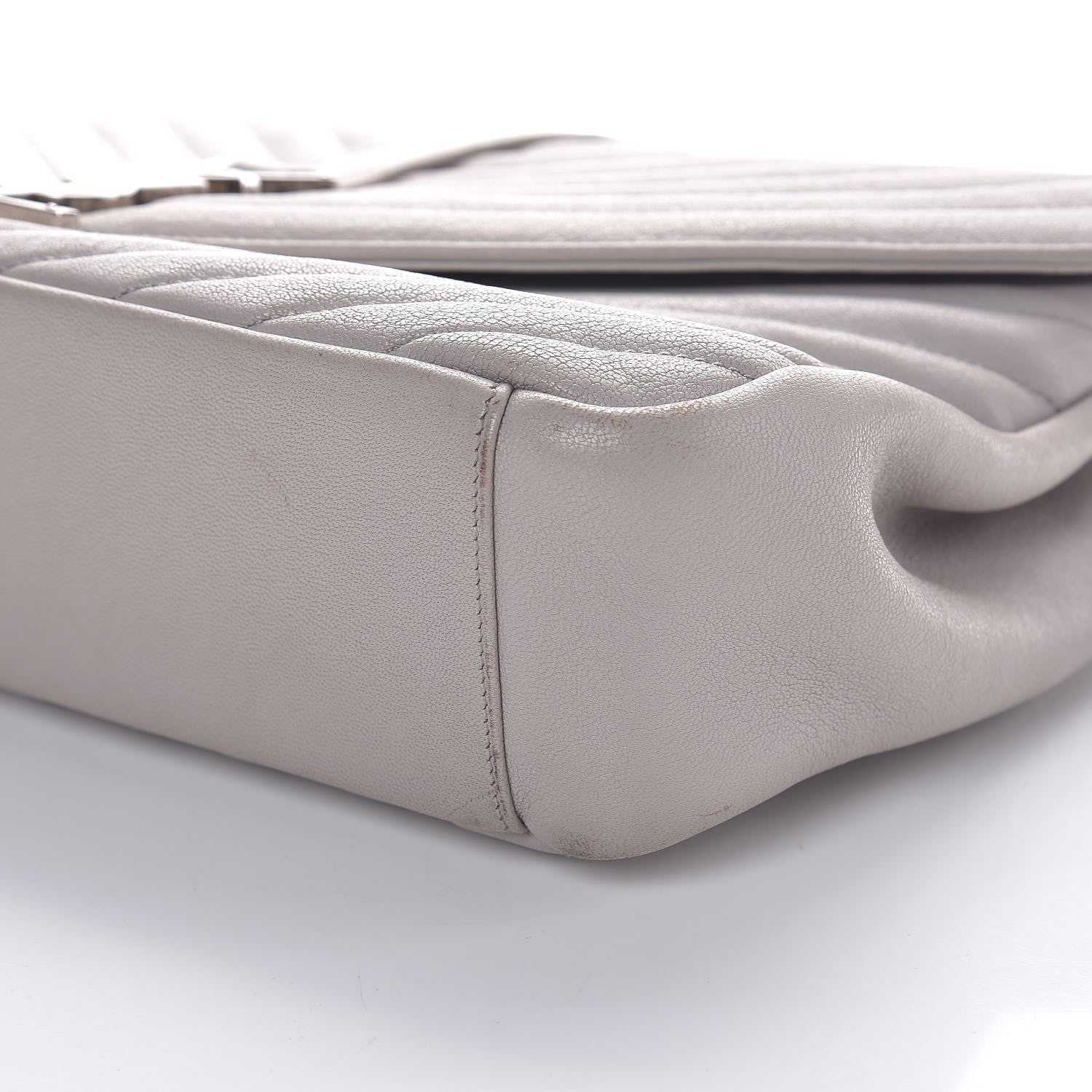 Saint Laurent Sheepskin Matelasse Chevron Monogram Large College Satchel Light Grey 13 of 14