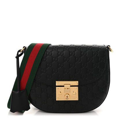 Gucci Guccissima Web Medium Padlock Messenger Shoulder Bag Black 1 of 10