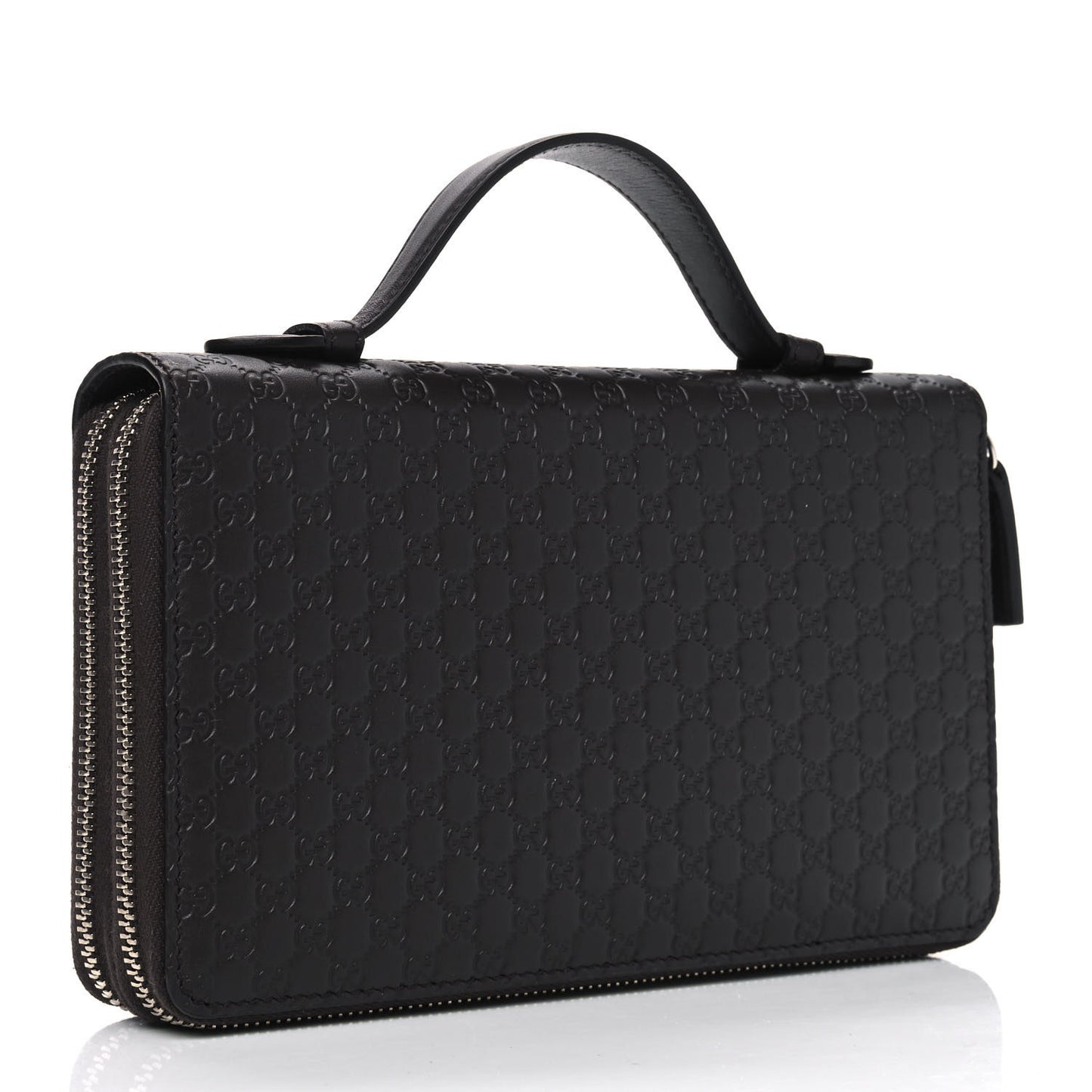 Soft Microguccissima Zip Around Top Handle Travel Wallet Carbon