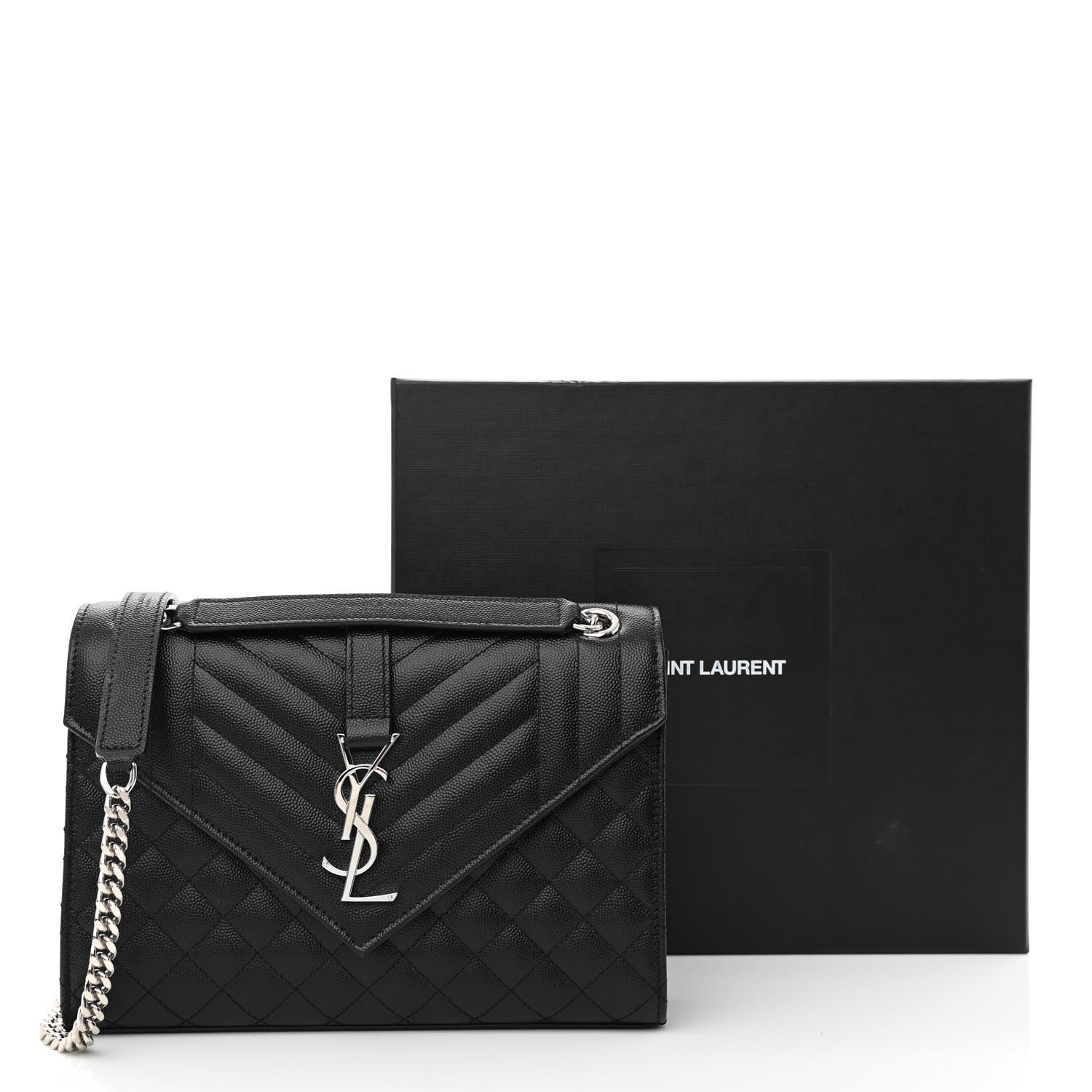 Saint Laurent Grain De Poudre Textured Mixed Matelasse Triquilt Medium Monogram Satchel Black 10 of 10