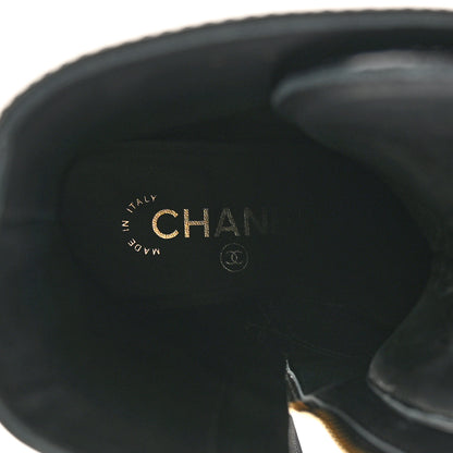 Chanel Crumpled Calfskin Patent Cap Toe Lace Up Combat Boots 38 Black 7 of 12