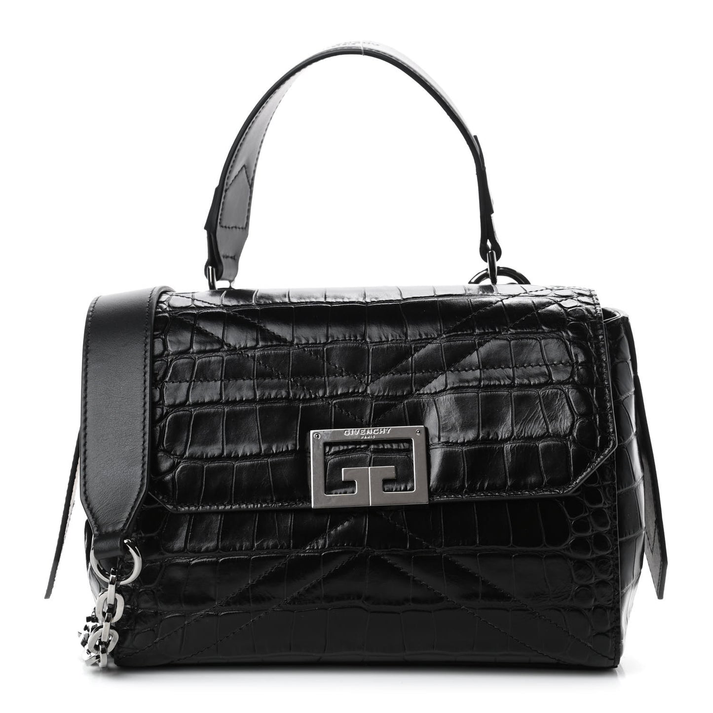 Crocodile Embossed Calfskin Small ID Flap Black