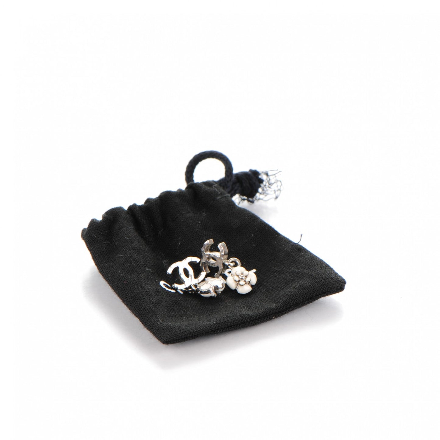 Enamel CC Camellia Drop Earrings Silver