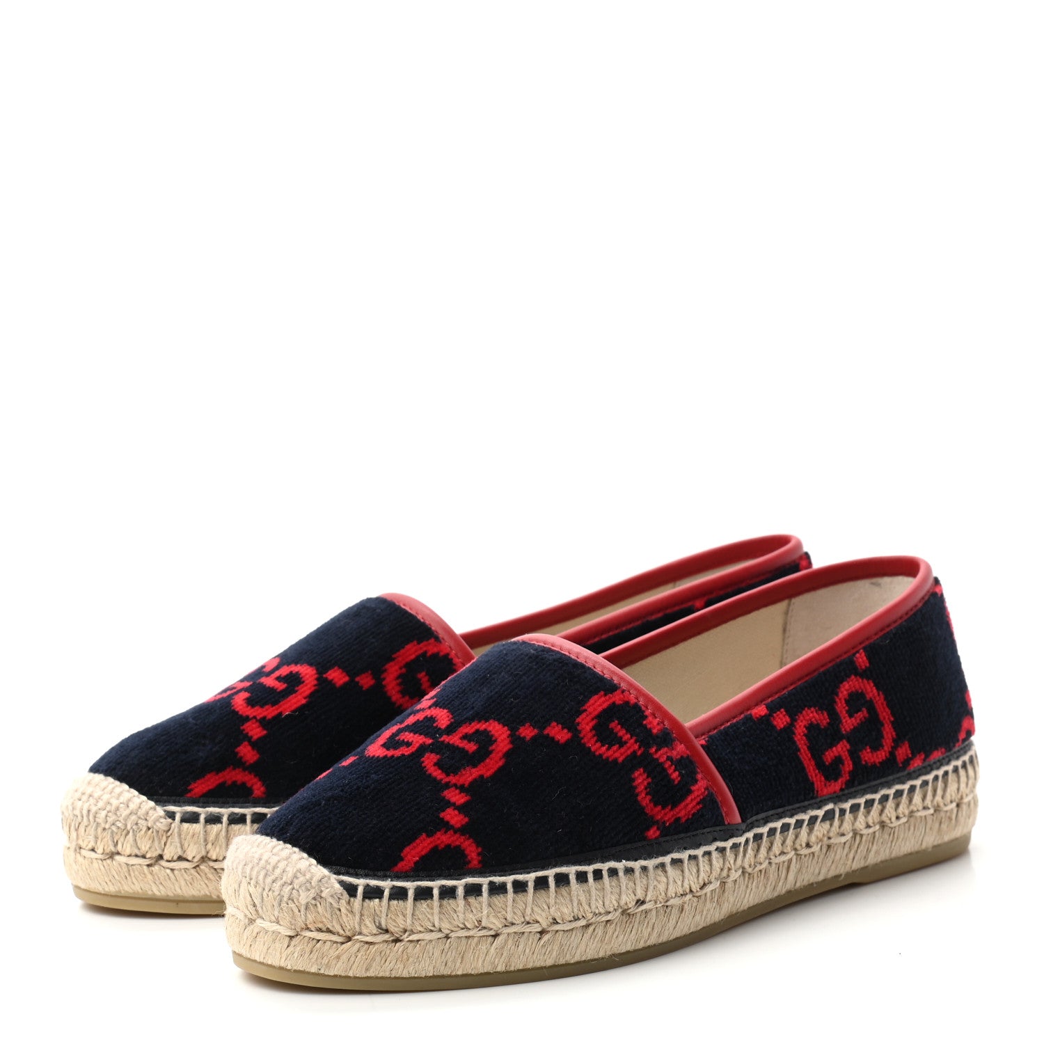 Gucci Terry Cloth GG Monogram Espadrilles 37 Blue Red 3 of 8