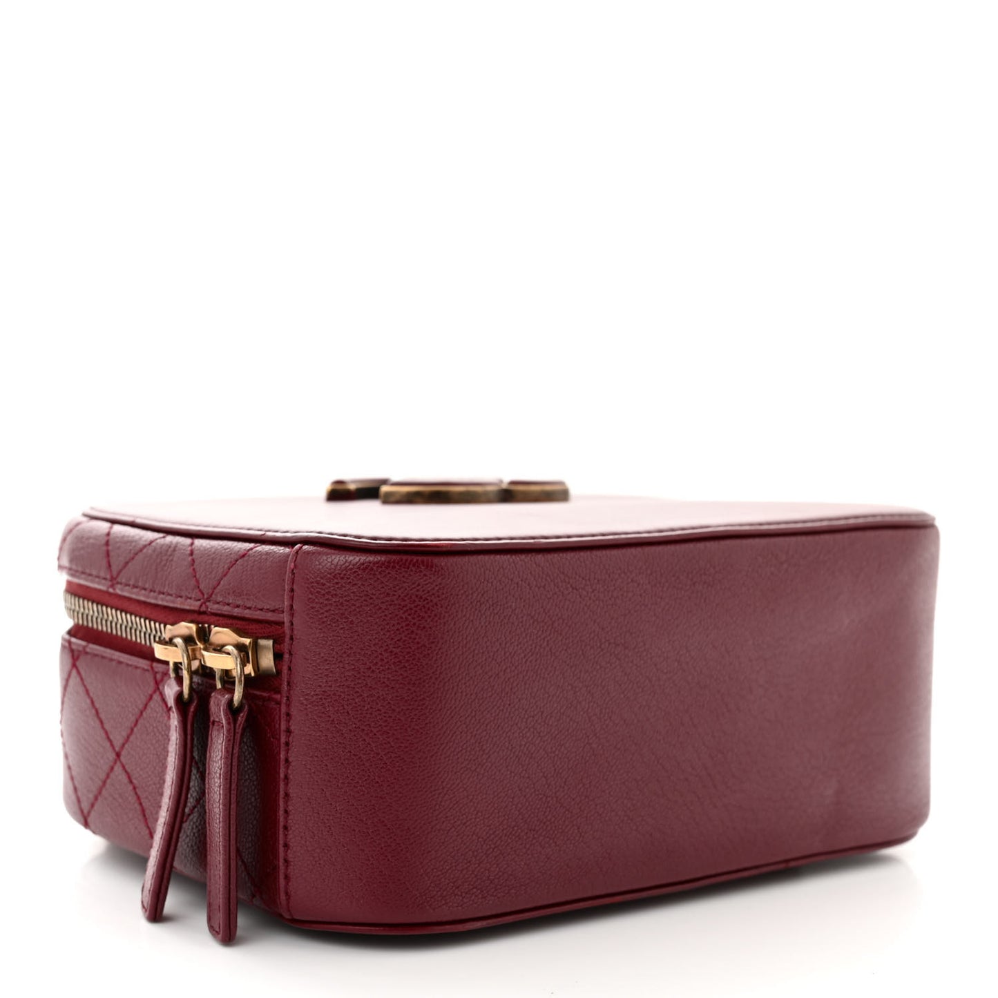 Shiny Calfskin Goatskin Quilted Small Coco Curve Vanity Burgundy
