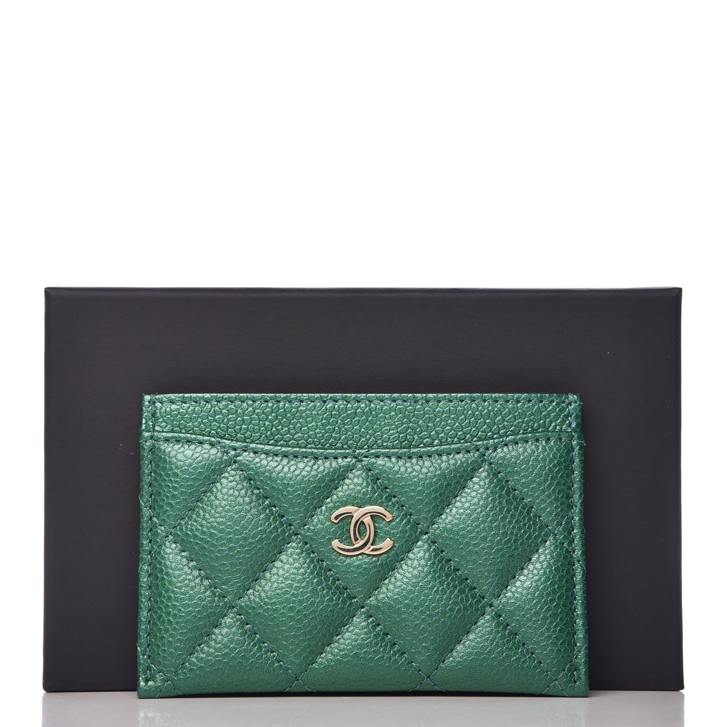 Metallic Caviar Quilted Card Holder Green