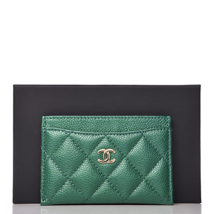 Chanel Metallic Caviar Quilted Card Holder Green 9 of 9