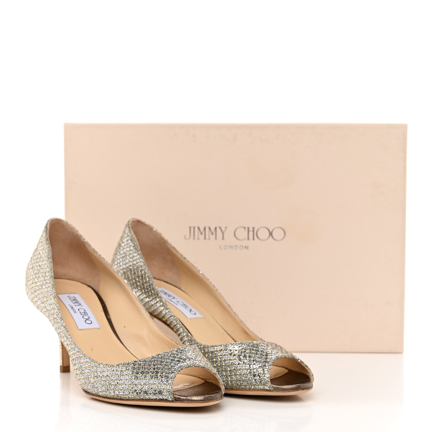 Glitter Fabric Evelyn Peep Toe 65 Pumps 37.5 Champagne