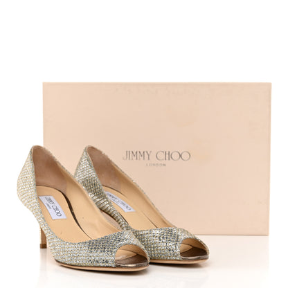 Jimmy Choo Glitter Fabric Evelyn Peep Toe 65 Pumps 37.5 Champagne 8 of 8