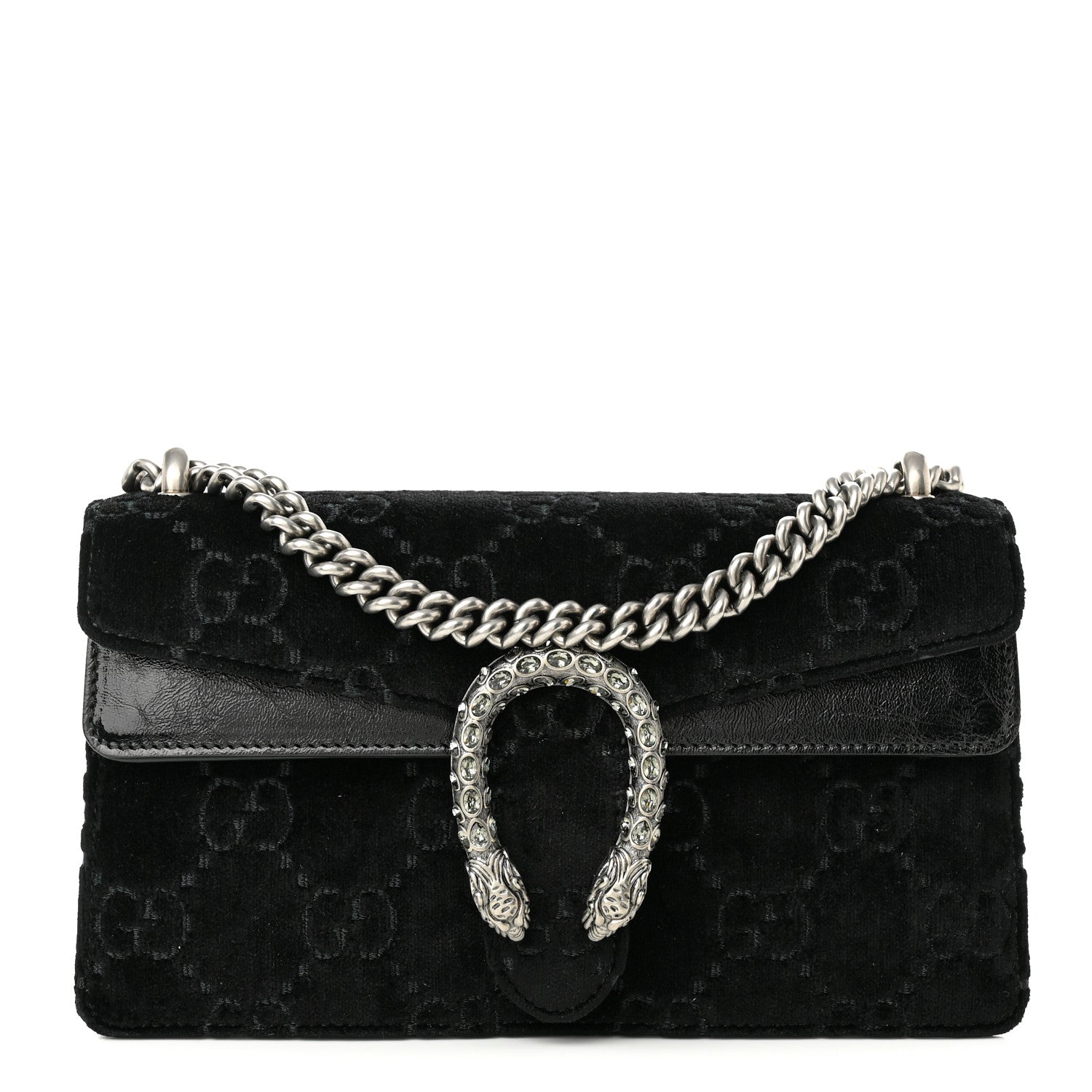 Gucci Velvet Skipper Crystal GG Monogram Small Dionysus Shoulder Bag Black Black Diamond 1 of 11