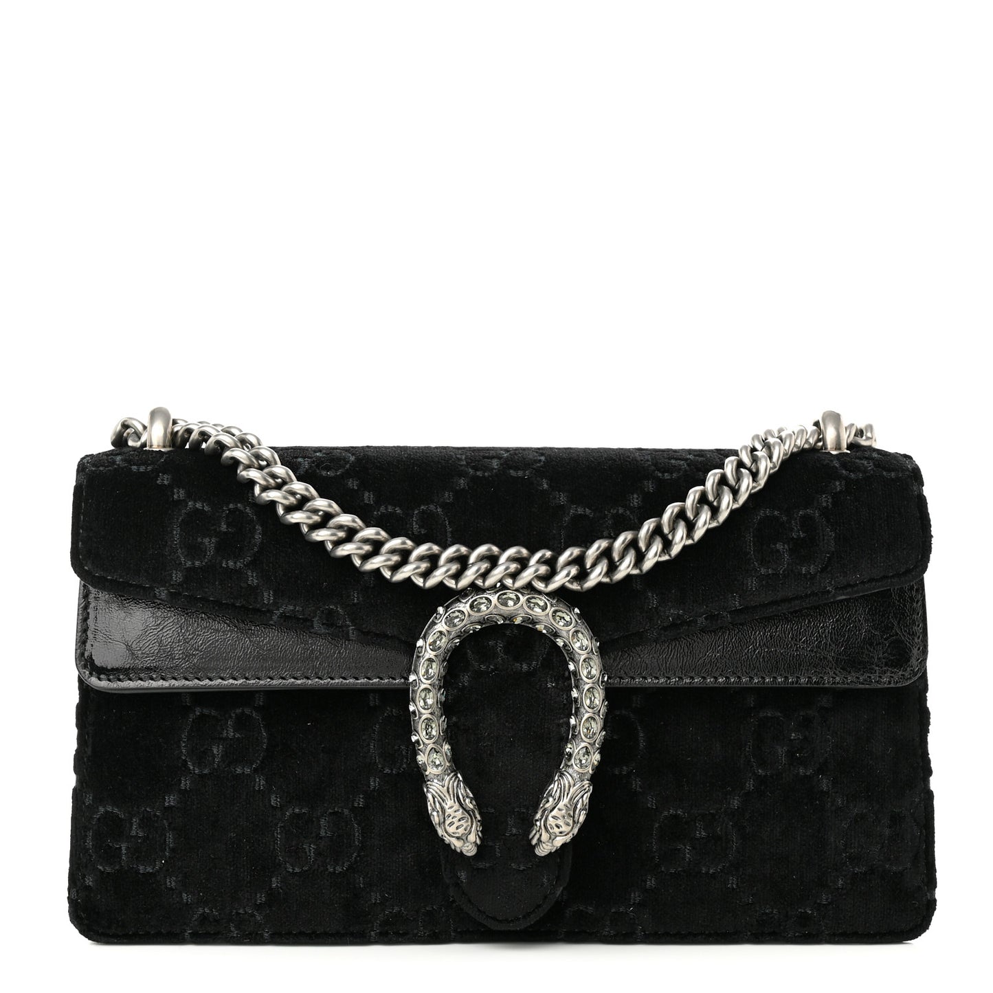 Velvet Skipper Crystal GG Monogram Small Dionysus Shoulder Bag Black Black Diamond