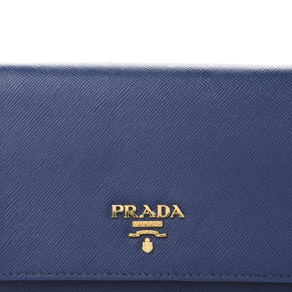 Prada Saffiano Metal Flap Wallet With Strap Bluette 9 of 9