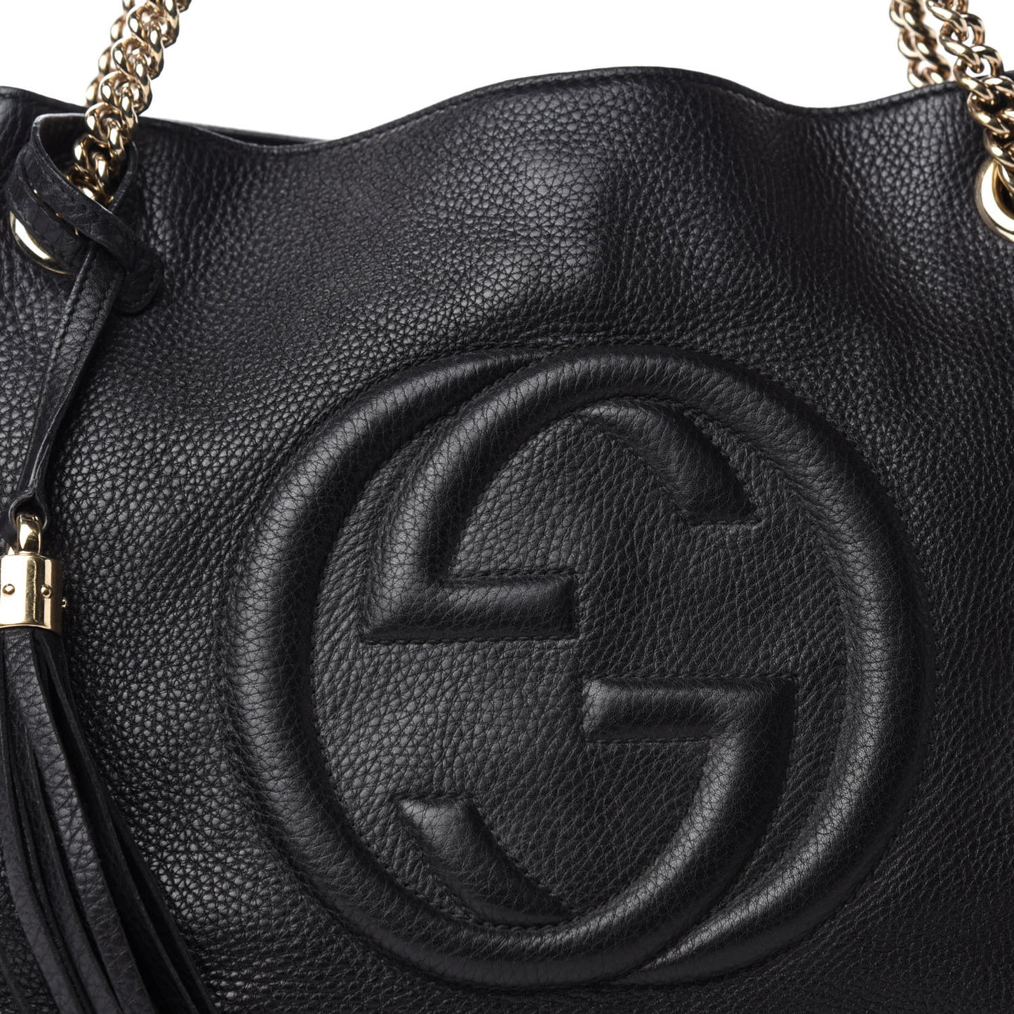 Pebbled Calfskin Medium Soho Chain Shoulder Bag Black