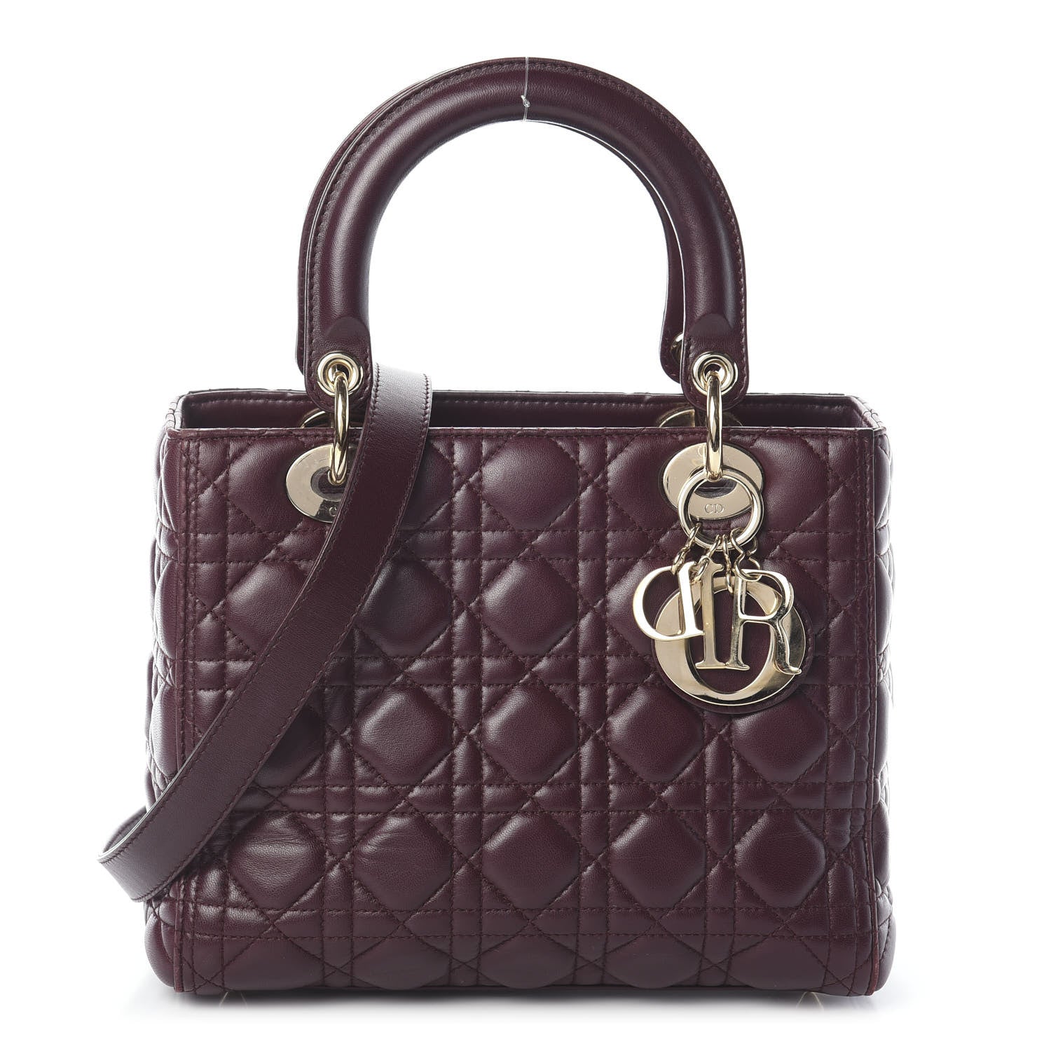 Christian Dior Lambskin Cannage Medium Lady Dior Burgundy 1 of 10