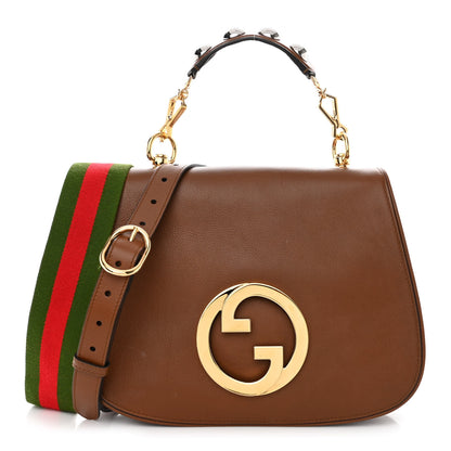 Gucci Roxy Calfskin Web Medium Blondie Top Handle Shoulder Flap Bag Cuir 1 of 12