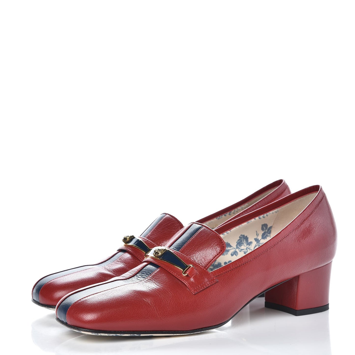 Goatskin Feline Ginger Loafer Pumps 40.5 Hibiscus Red Blue