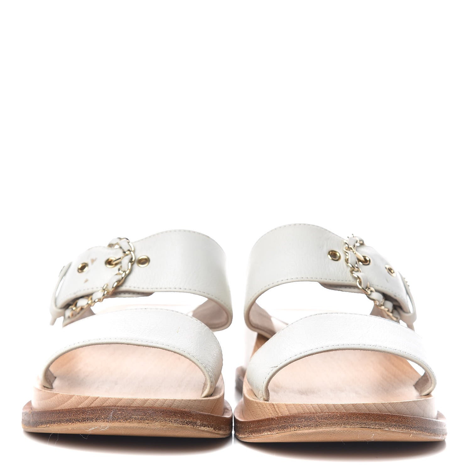 Chanel Calfskin Wood Buckle Sandals 40 White 2 of 11
