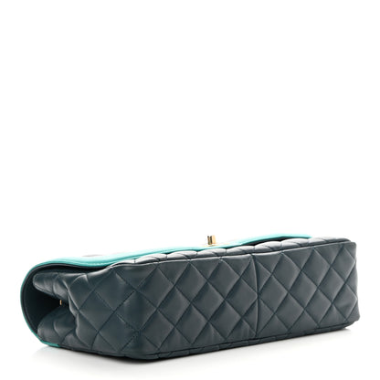 Chanel Lambskin Quilted Bi-Color Flap Navy Turquoise 4 of 16