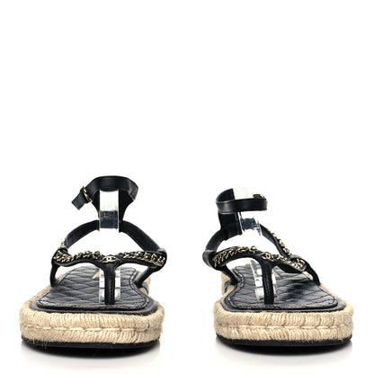 Chanel Lambskin Chain CC Thong Espadrille Sandals 40 Black 2 of 8