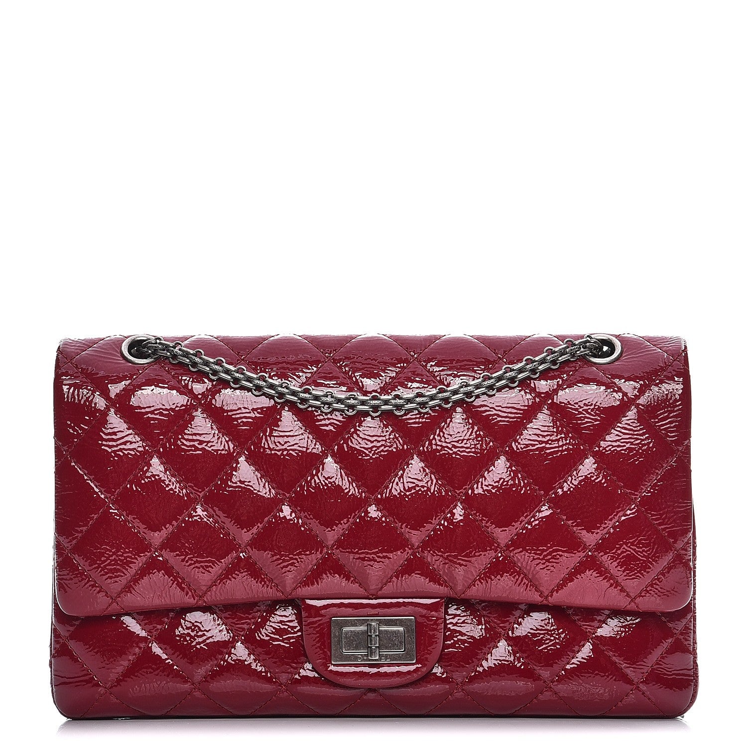 Chanel Distressed Patent 2.55 Reissue 227 Flap Raspberry Red 1 of 12