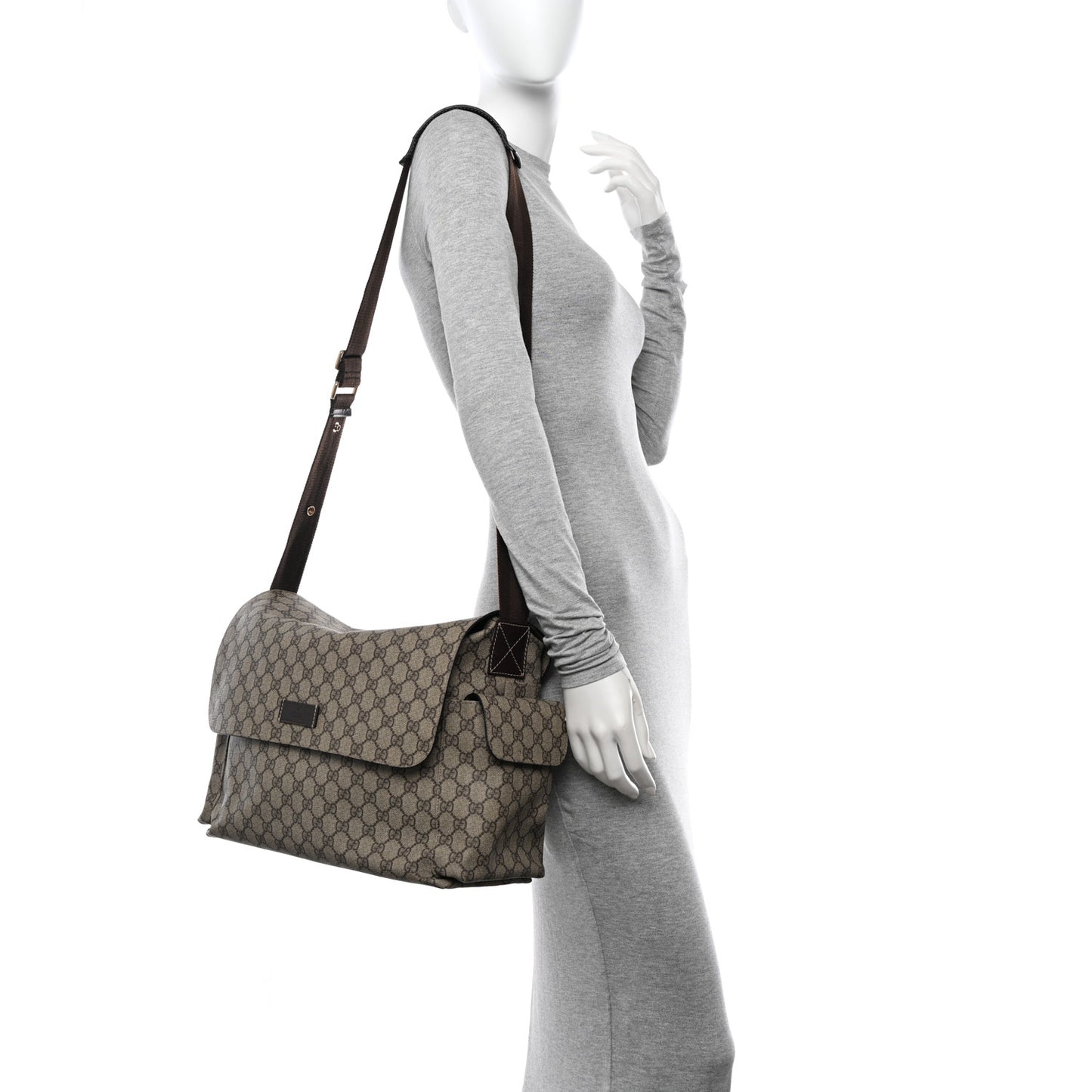 GG Plus Monogram Messenger Diaper Bag Dark Brown