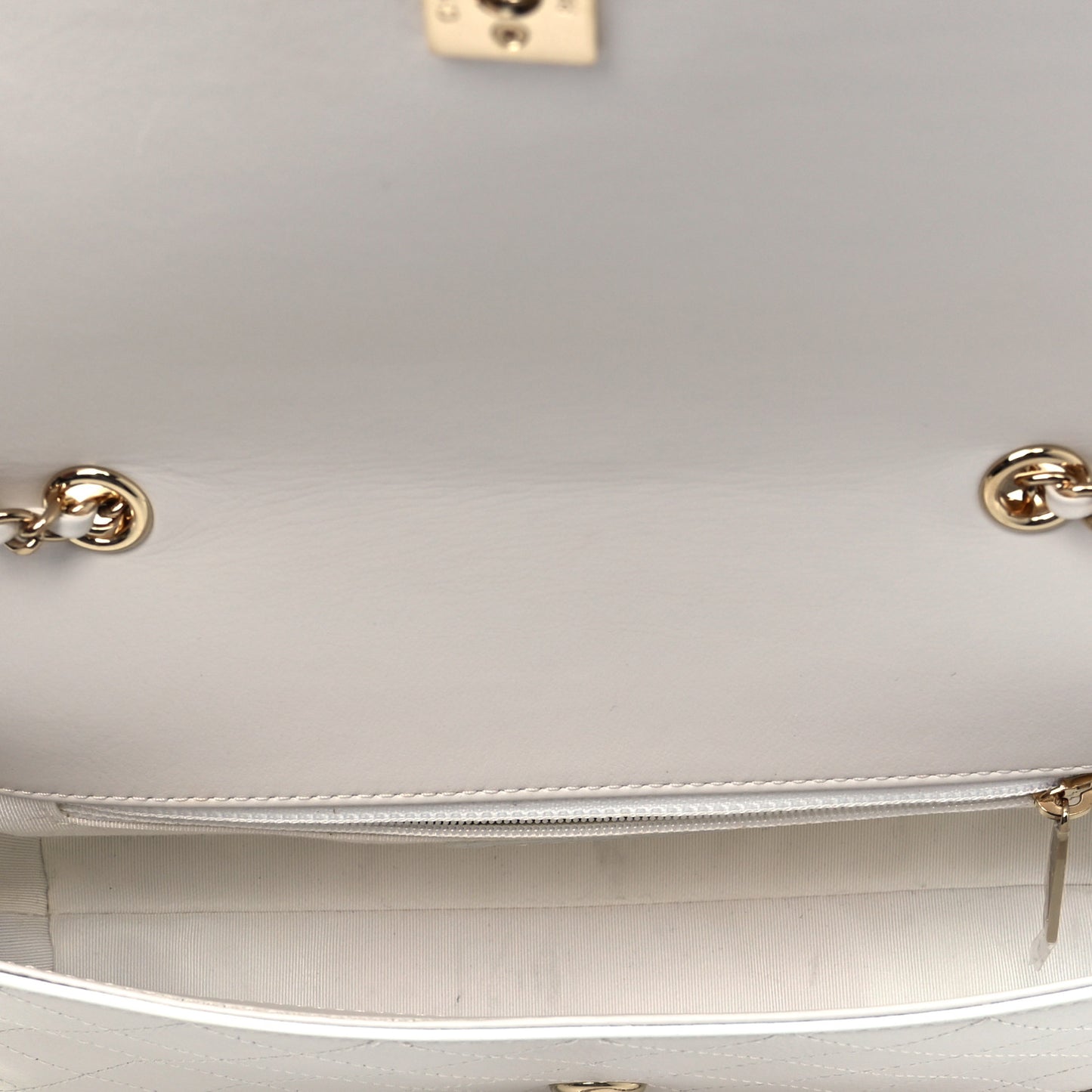 Calfskin Stitched Medium Covered CC Flap Bag White