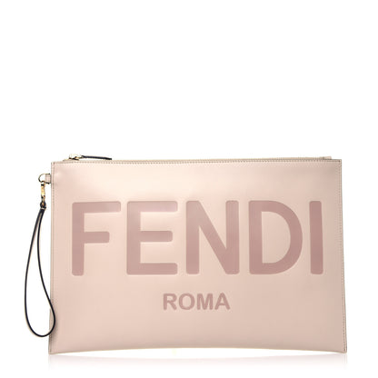 Fendi Vitello King Logo Embossed Large Flat Pouch Poudre 2 of 28