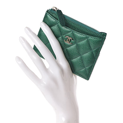 Chanel Metallic Caviar Quilted CC Zip Card Holder Green 2 of 8
