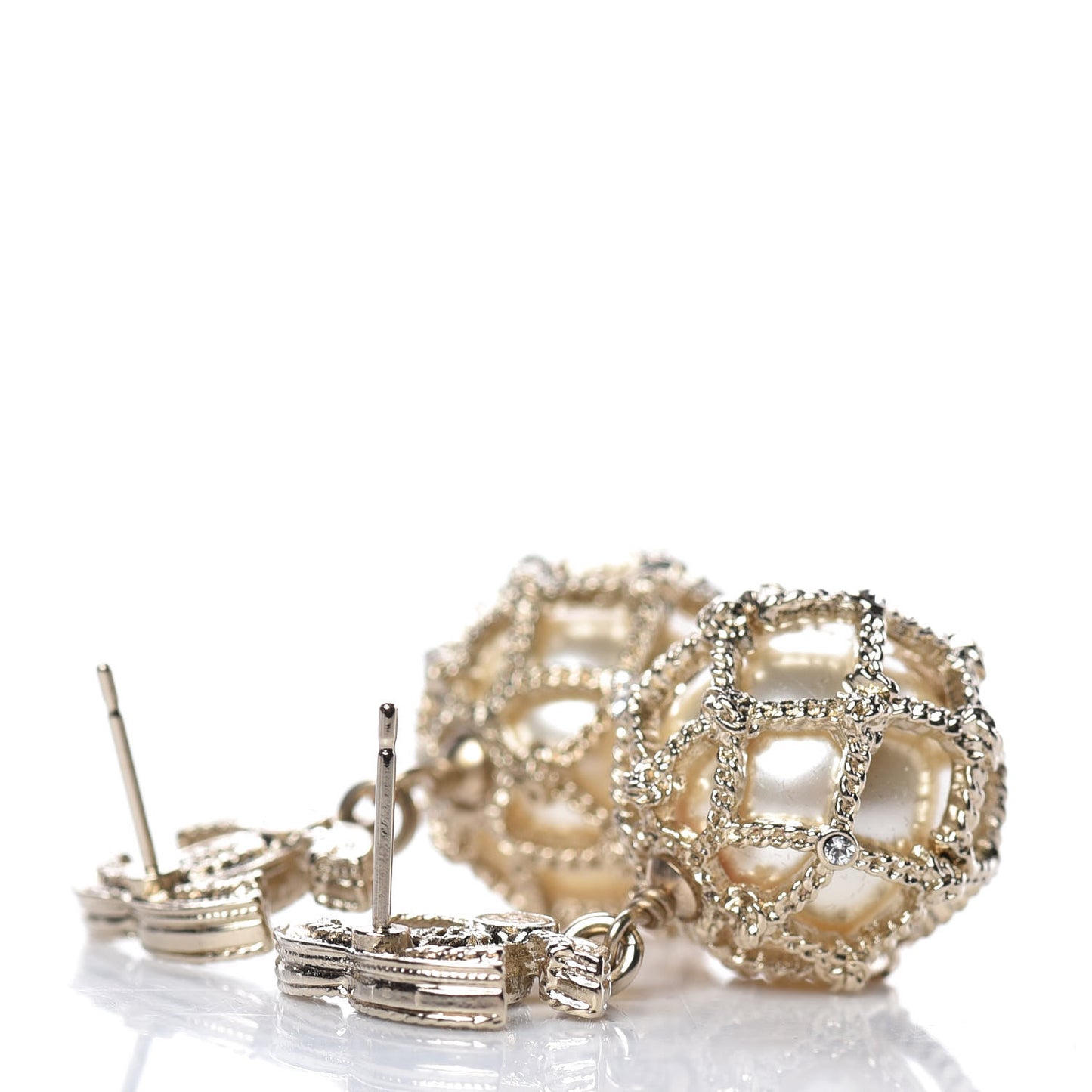 Pearl Crystal CC Drop Earrings Gold