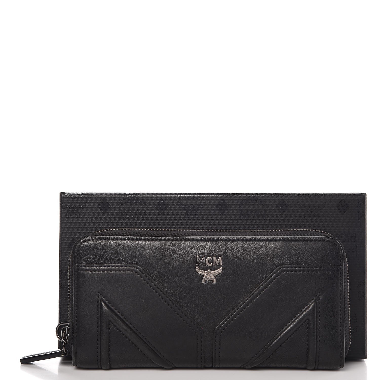 MCM Lambskin Large Zip Around Wallet Black 15 of 15