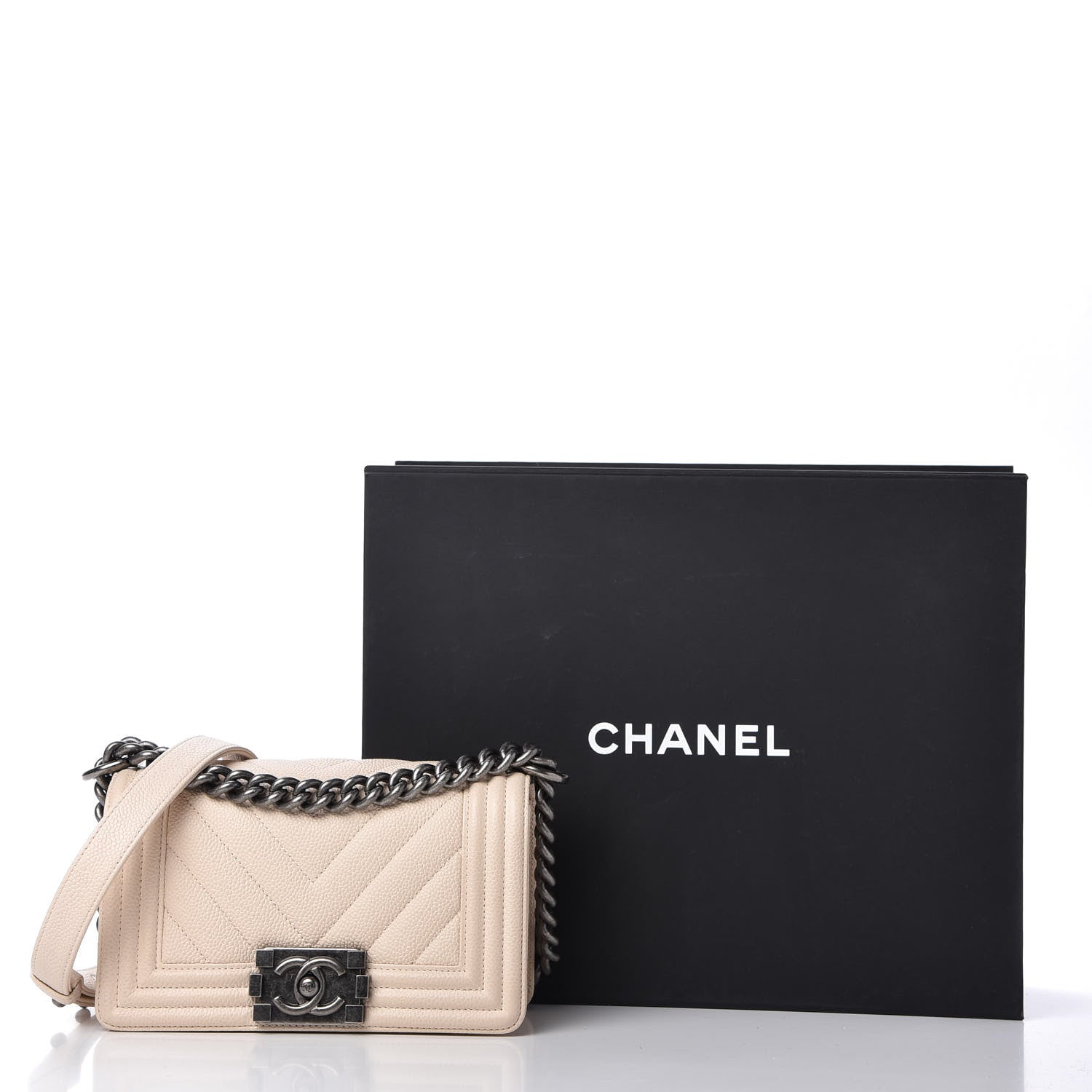 Chanel Caviar Chevron Quilted Small Boy Flap Light Beige 11 of 11