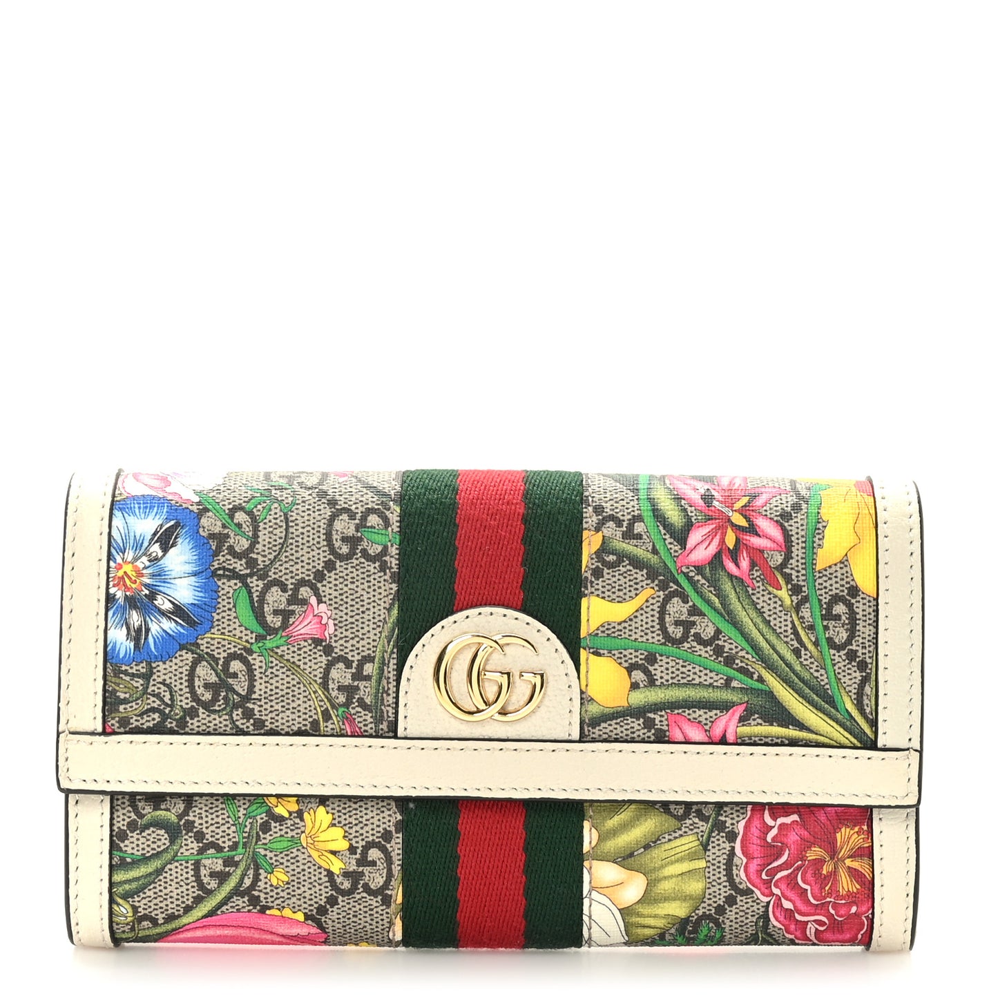 GG Supreme Monogram Flora Web Ophidia Continental Wallet White