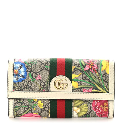 Gucci GG Supreme Monogram Flora Web Ophidia Continental Wallet White 1 of 6