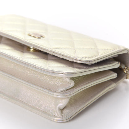 Chanel Iridescent Lambskin Quilted Mini Wallet On Chain WOC Ivory 7 of 11