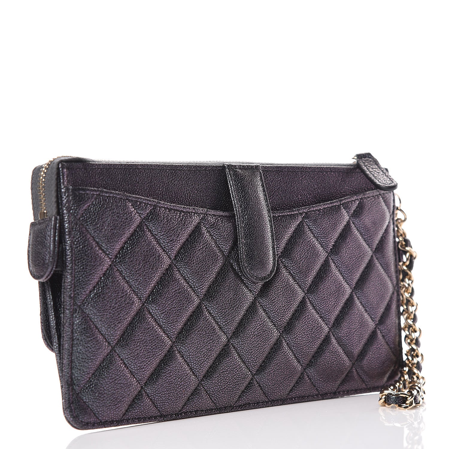 Chanel Iridescent Caviar Quilted Classic Pouch With Handle Black 3 of 10