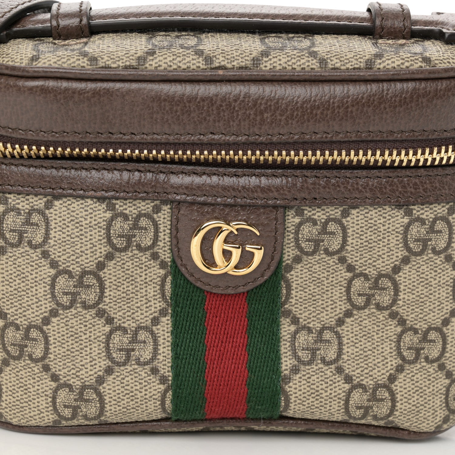 Gucci GG Supreme Monogram Textured Calfskin Web Mini Ophidia Top Handle Bag Beige Ebony New Acero 7 of 10