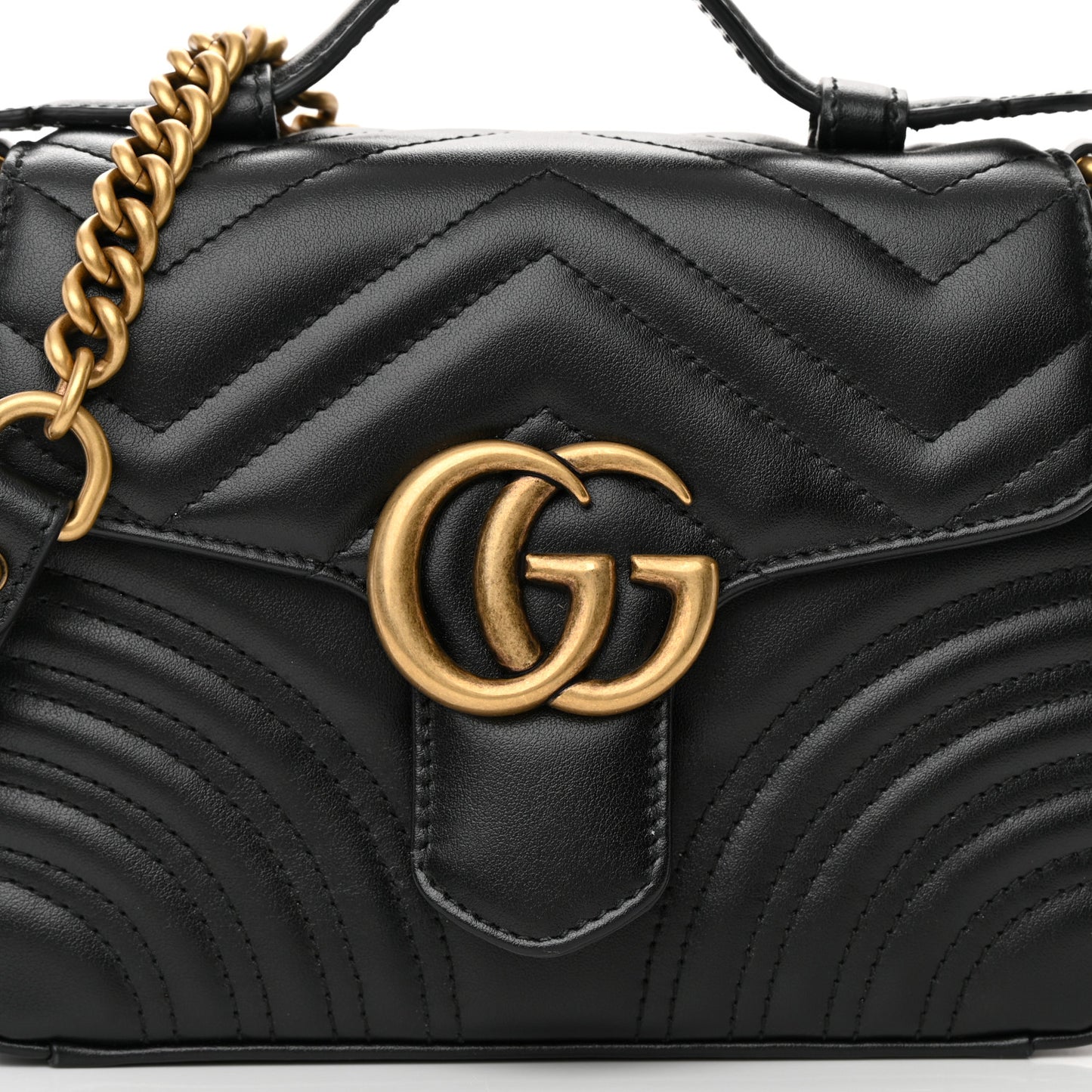 Calfskin Matelasse Mini GG Marmont Top Handle Shoulder Bag Black