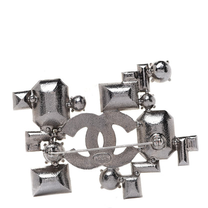 Chanel Baguette Crystal CC Brooch Silver Red 3 of 4