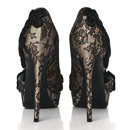 Louis Vuitton Lace D'Orsay Peep Toe Pumps 39 Beige Black 5 of 9