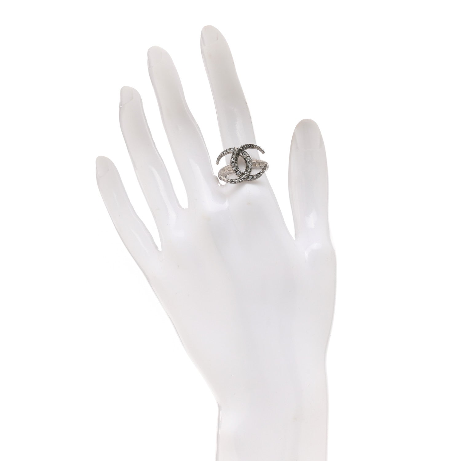 Chanel Crystal CC Moon Ring 54 6.75 Silver 2 of 4