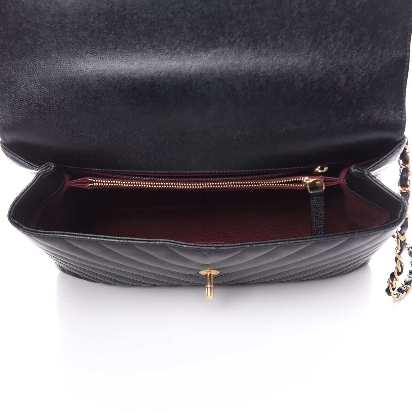 Caviar Chevron Quilted Medium Coco Handle Flap Black