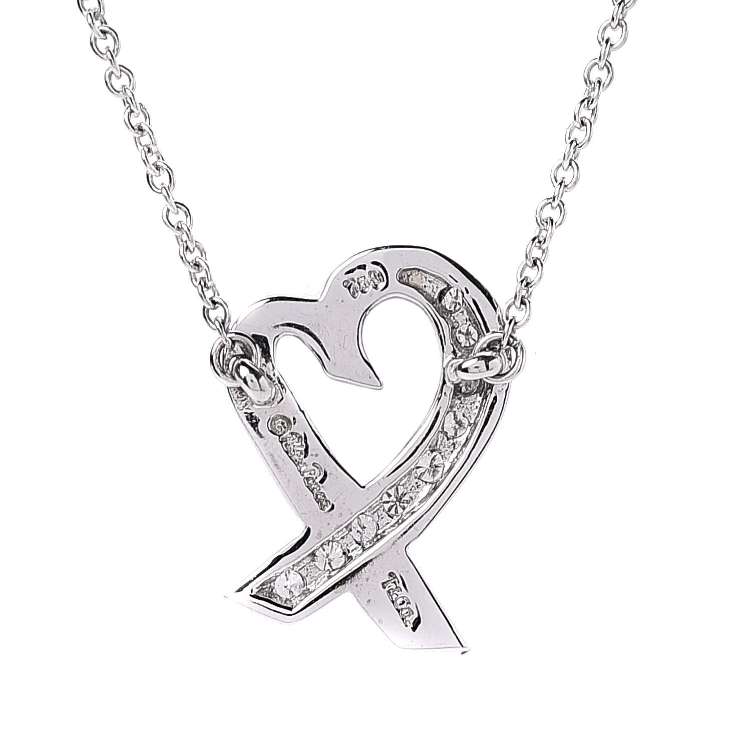 Tiffany 18K White Gold Diamond Small Paloma Picasso Loving Heart Necklace 5 of 8