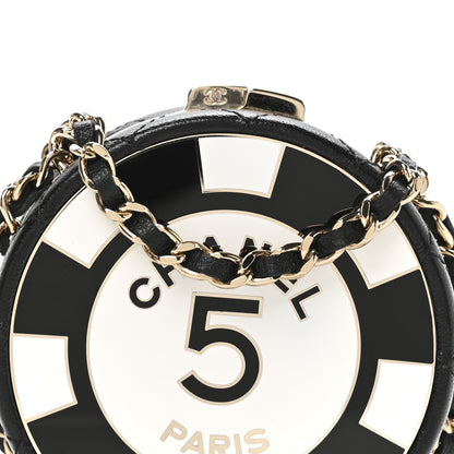 Chanel Lambskin Enamel Quilted Round Poker Chip Clutch With Chain Black White 7 of 10