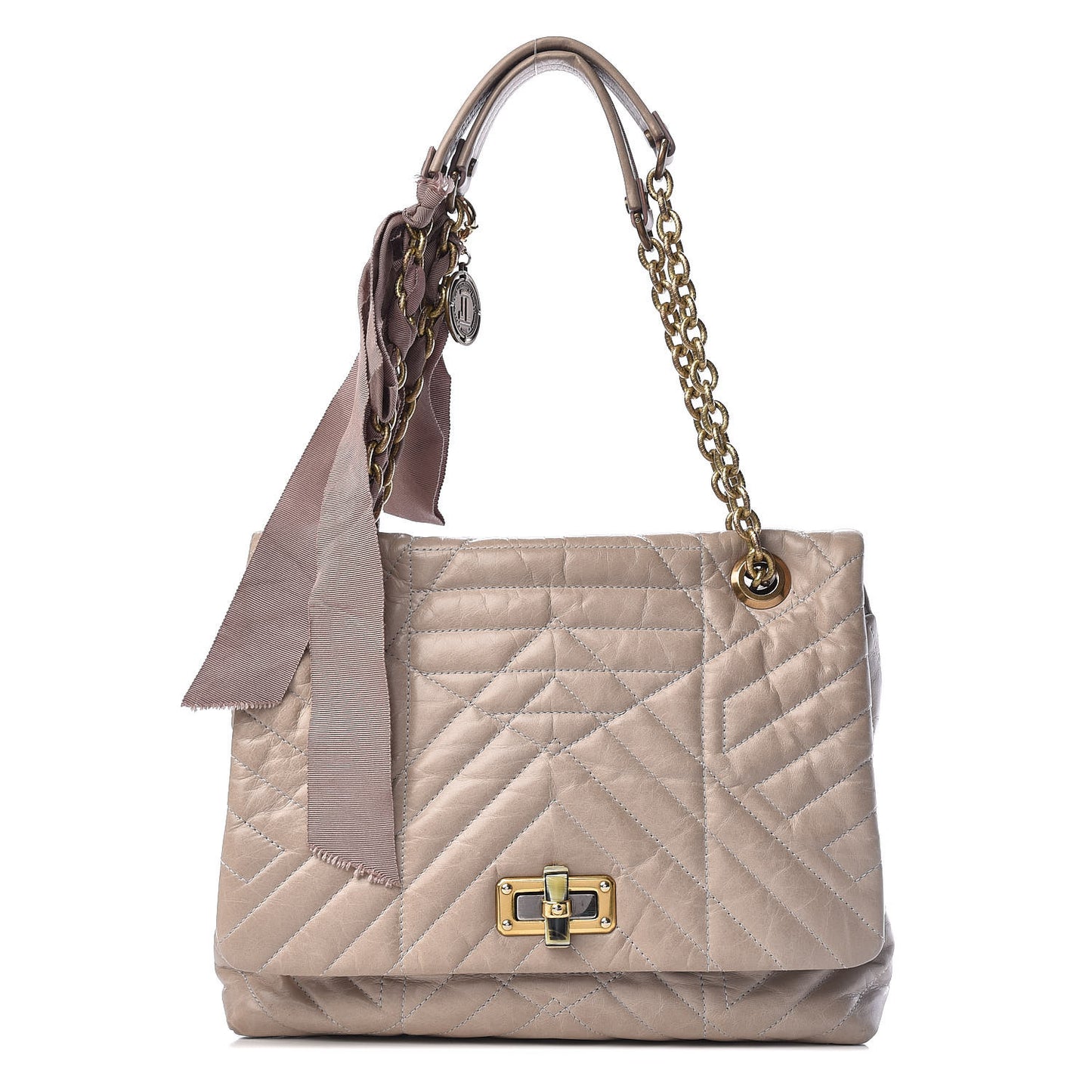 Calfskin Quilted Large Happy Shoulder Bag Grey