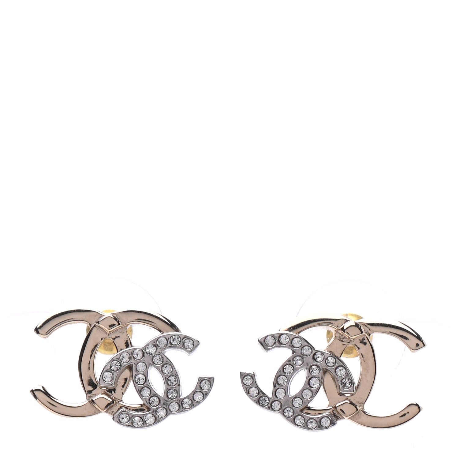 Chanel Crystal Double CC Earrings Gold Silver 1 of 4