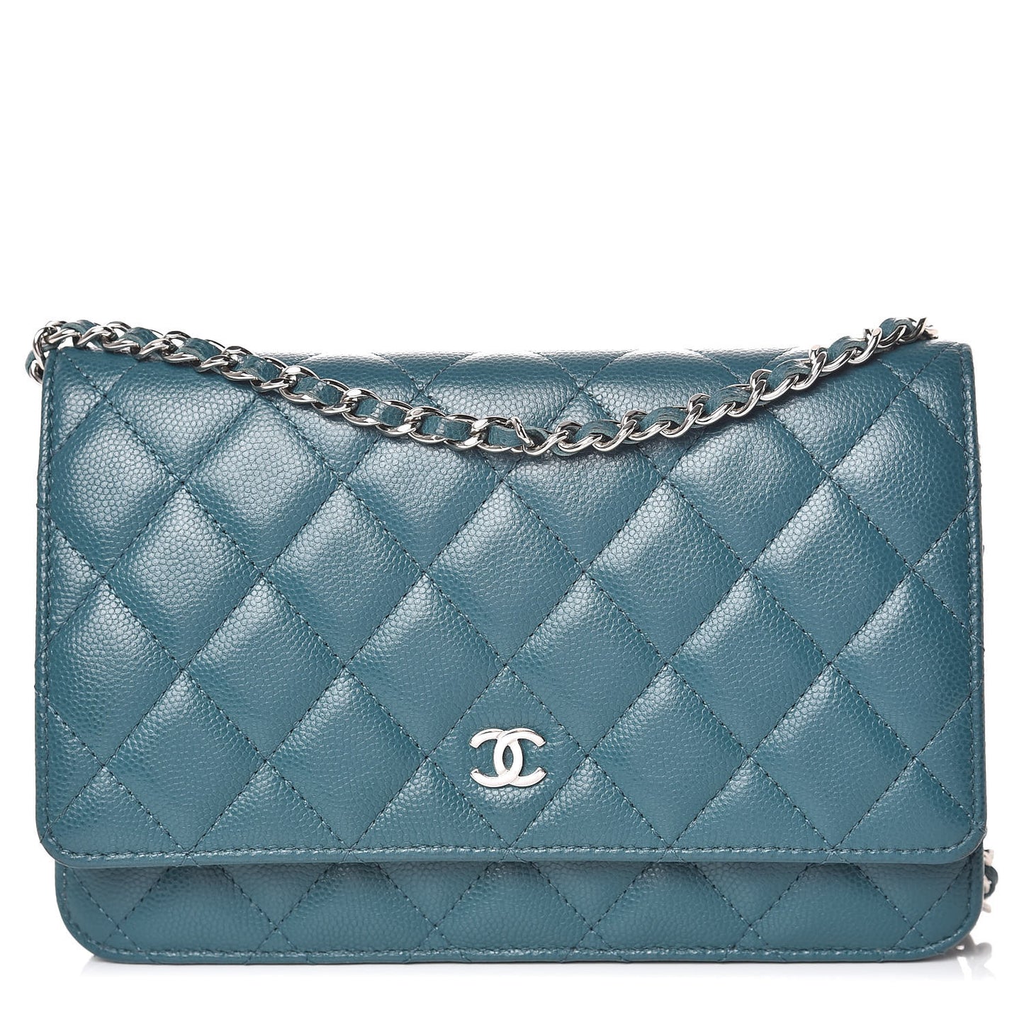 Caviar Quilted Wallet On Chain WOC Dark Turquoise