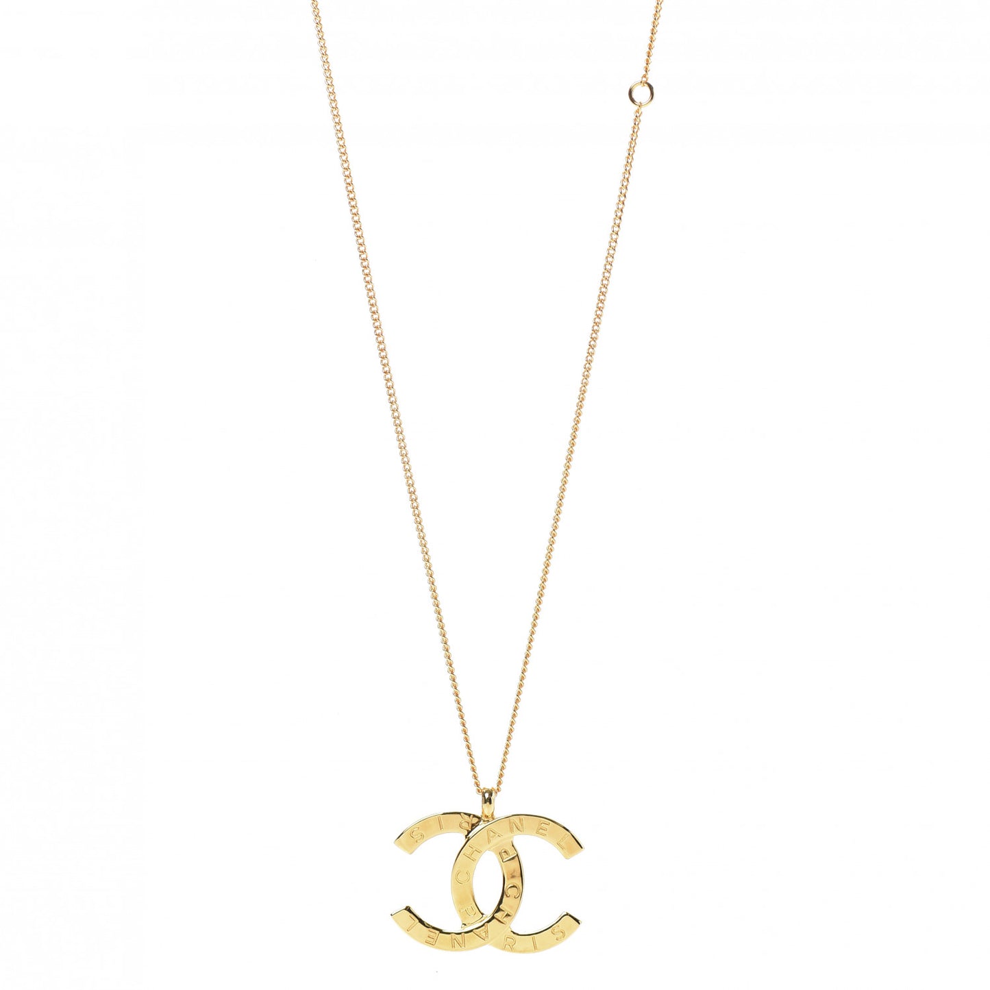 Metal CC Paris Button Necklace Gold