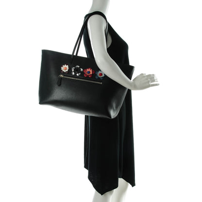 Fendi Vitello Elite Flowerland Medium Roll Tote Black 2 of 11