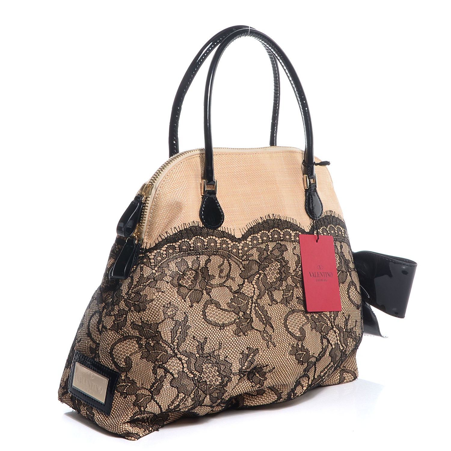 Valentino Garavani Straw Lace Bow Dome Tote Black 3 of 9